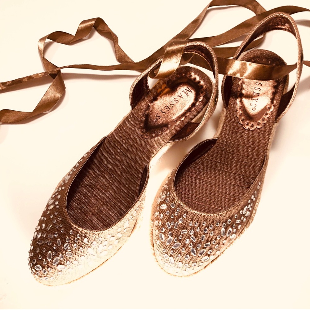 🆕 NWT Sparkler Satin-Laced Espadrilles, in Brown